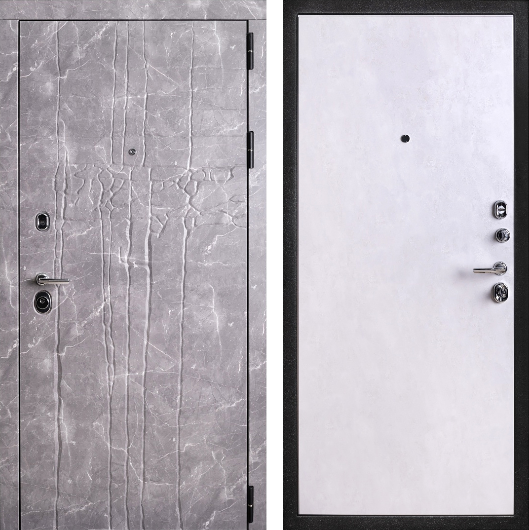 Дверь металлическая нестандартная ЛД-842 светлая с дизайном под мрамор