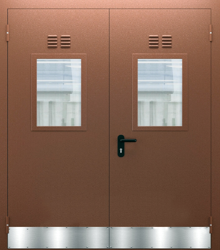 Двупольная дверь ЛД-472 с решёткой в котельную со стеклом