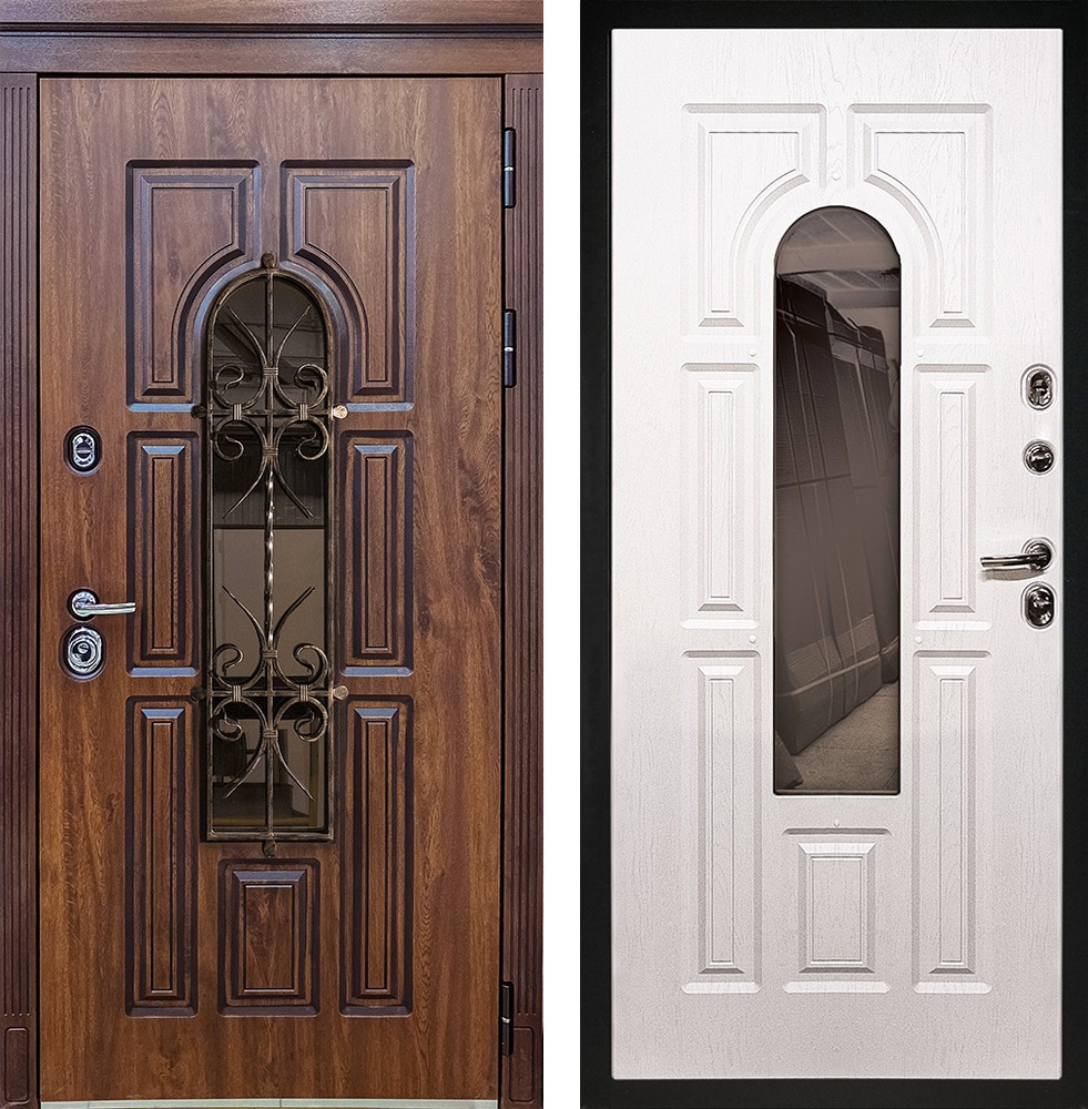 Классическая уличная дверь со стеклом и ковкой ЛД-808 с шумоизоляцией